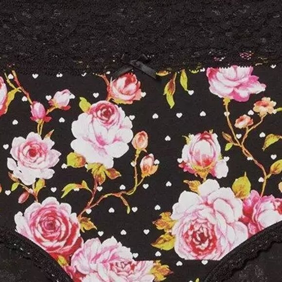 Torrid Panties 1X Brief Black Floral Mid Rise Full Coverage Cotton Panties Plus - Picture 3 of 3